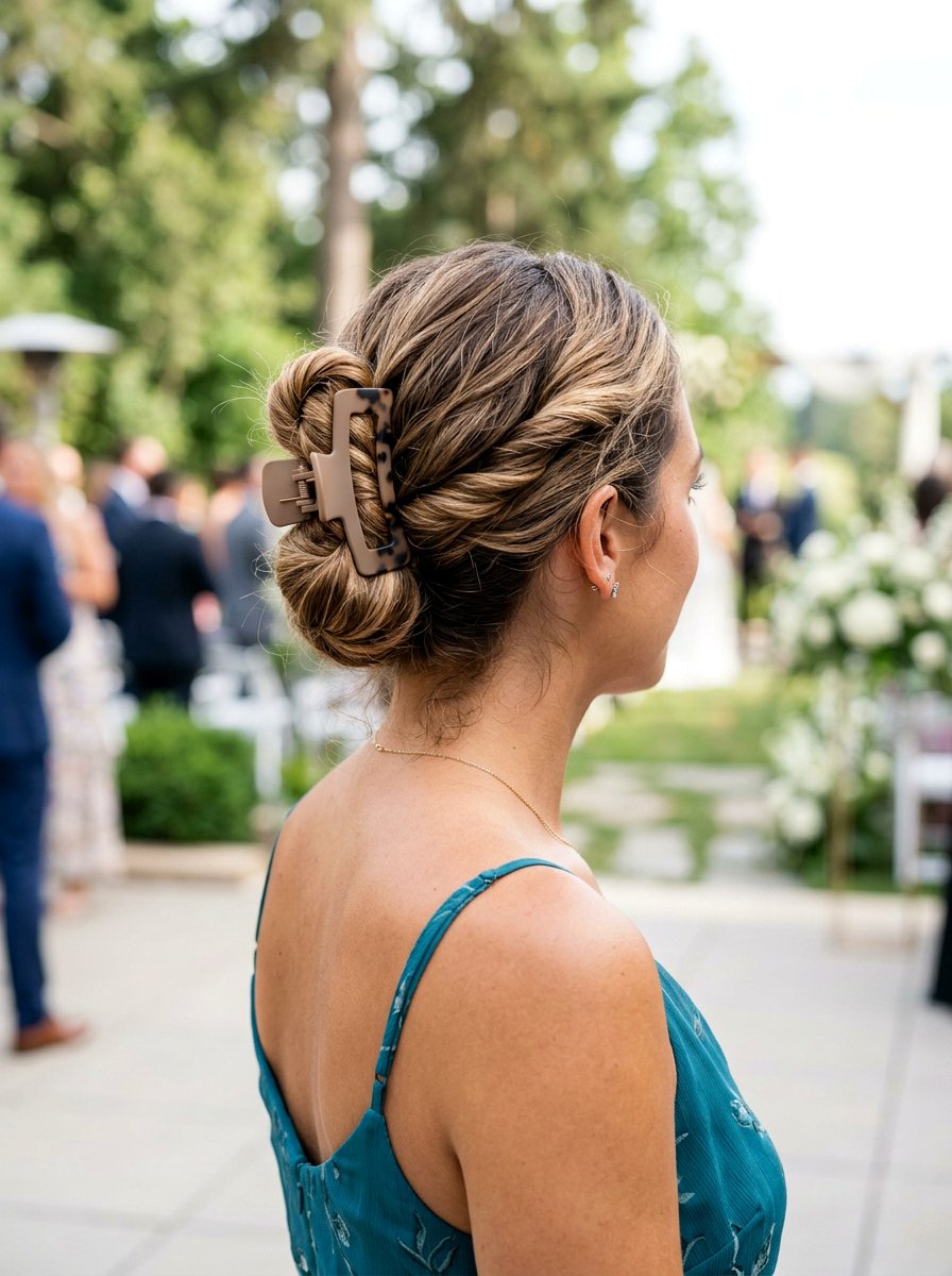 Simple Wedding Guest Bun With Claw Clip - 20 simple wedding guest bun for medium hair - 20 simple wedding guest bun for medium hair