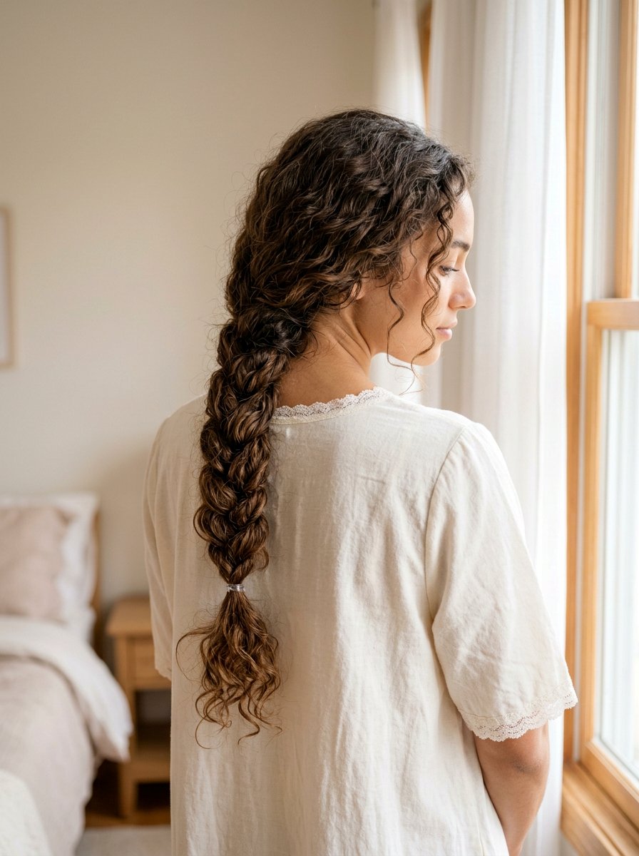 Single Loose Braid - 20 satin bonnet hairstyles for curls - 20 satin bonnet hairstyles for curls