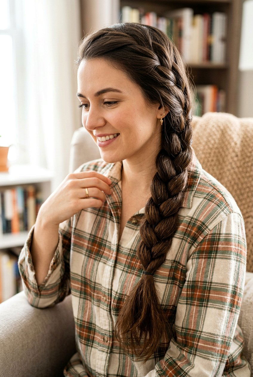 Single Loose Braid - 20 easy overnight hairstyle for thick hair - 20 easy overnight hairstyle for thick hair