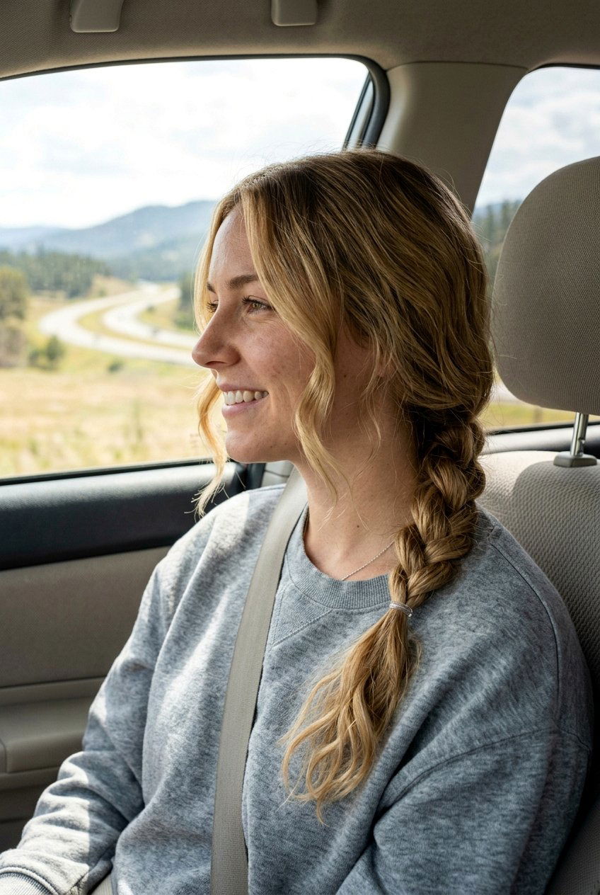 Single Low Braid Road Trip Hairstyle - 20 road trip hairstyles - 20 road trip hairstyles