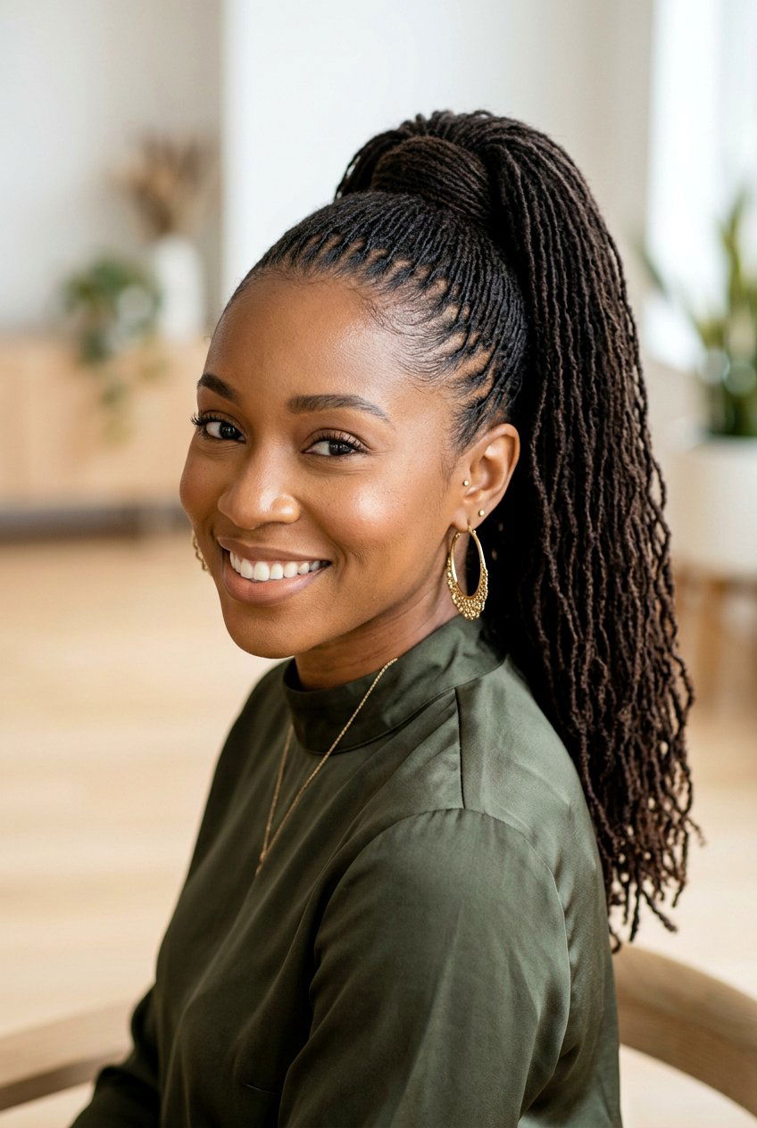 Sisterlocks Ponytail - 20 loc ponytail hairstyle - 20 loc ponytail hairstyle