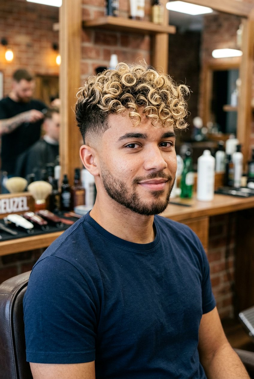 Skin Fade Curly Hair with Blonde Highlights - 20 curly taper cut with blonde highlights - 20 curly taper cut with blonde highlights