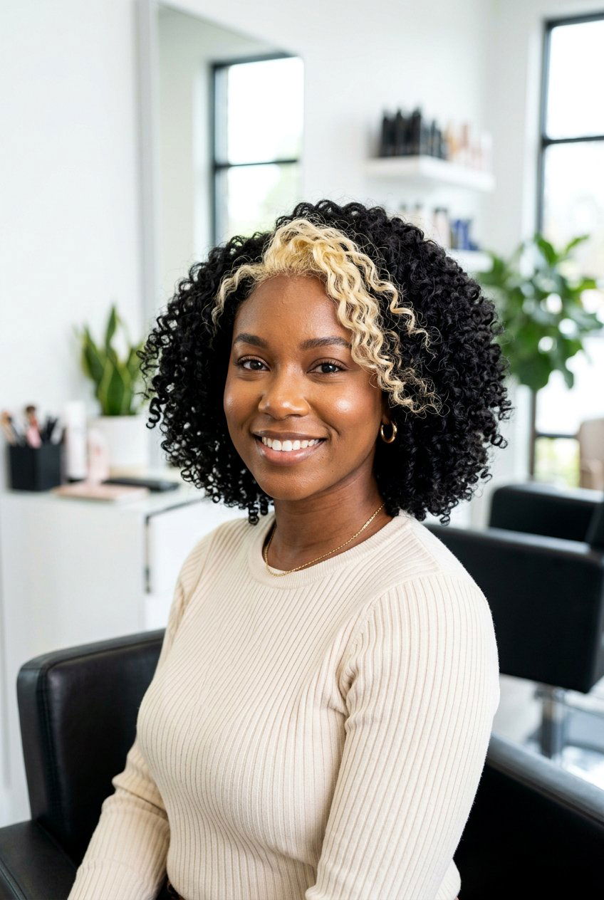 Skunk Stripe Curly Bob - 20 black hairstyles with color - 20 black hairstyles with color