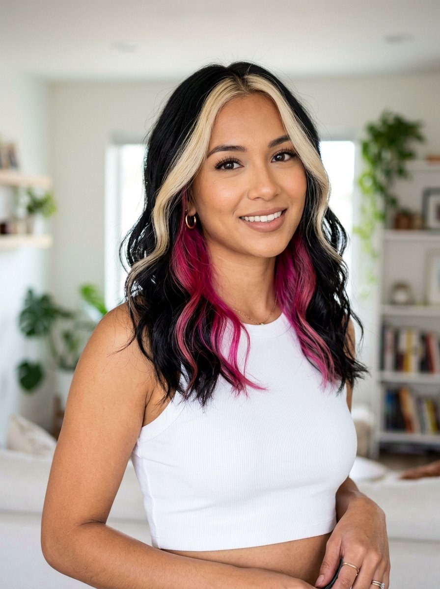 Skunk Stripe Money Piece With Peekaboo Highlights - 20 skunk stripe money piece hair - 20 skunk stripe money piece hair