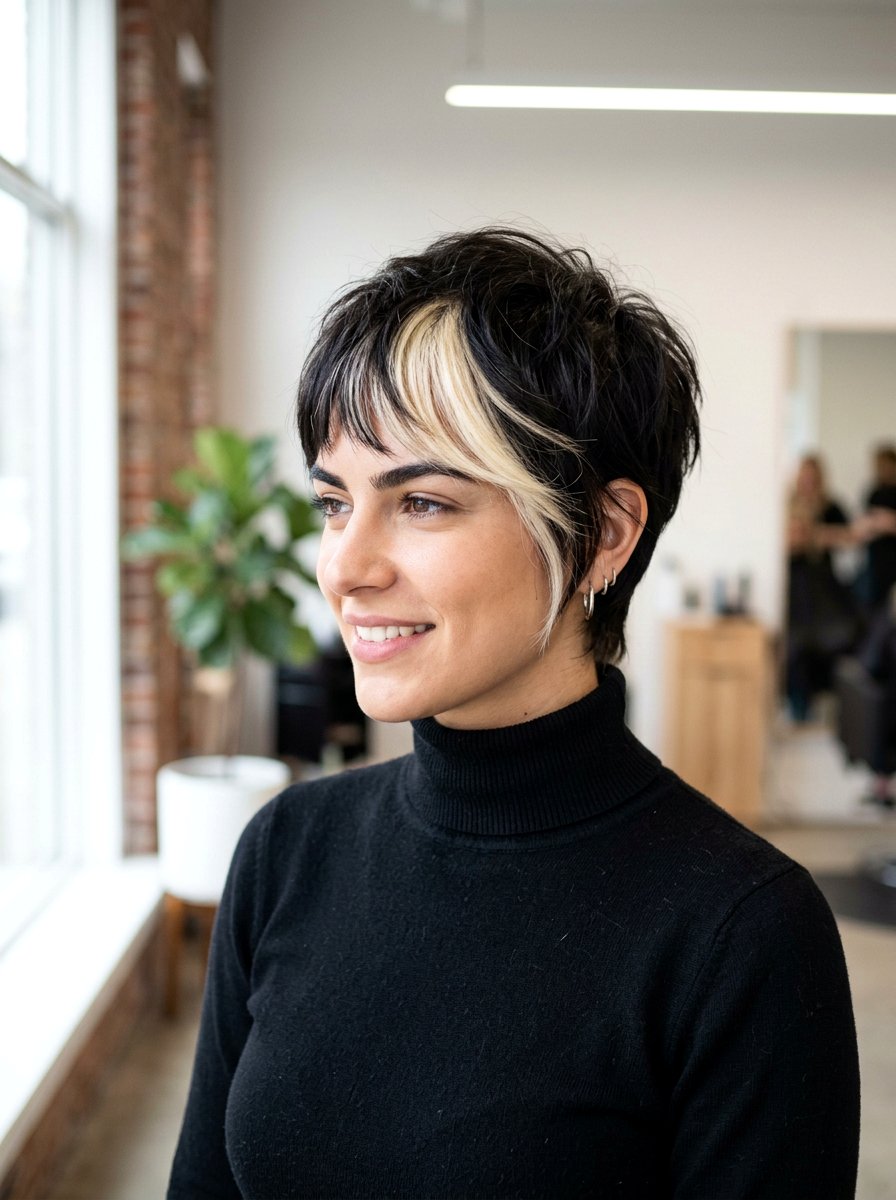 Skunk Stripe Money Piece on Pixie Cut - 20 skunk stripe money piece hair - 20 skunk stripe money piece hair