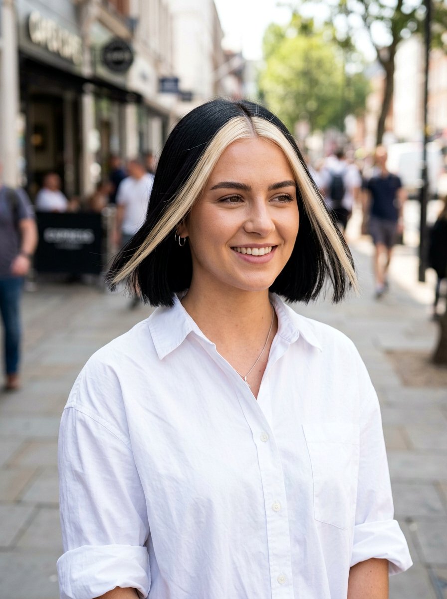 Skunk Stripe Money Piece on Short Bob Hair - 20 skunk stripe money piece hair - 20 skunk stripe money piece hair