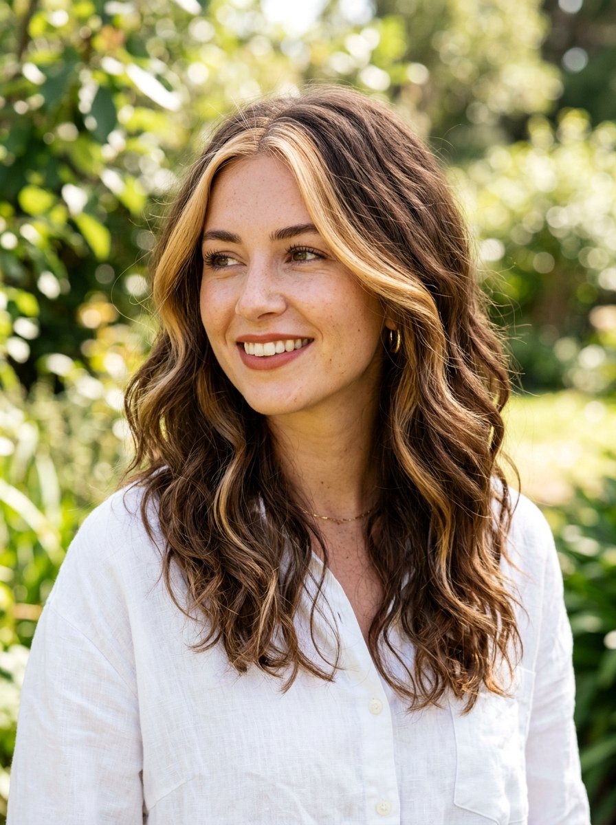 Skunk Stripe Money Piece on Wavy Hair - 20 skunk stripe money piece hair - 20 skunk stripe money piece hair