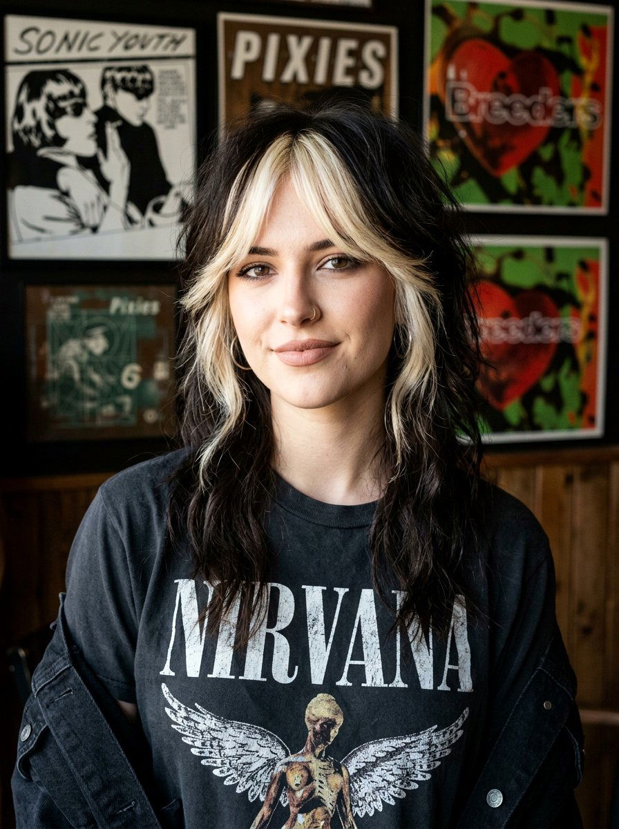 Skunk Stripe Money Piece on Wolf Cut - 20 skunk stripe money piece hair - 20 skunk stripe money piece hair