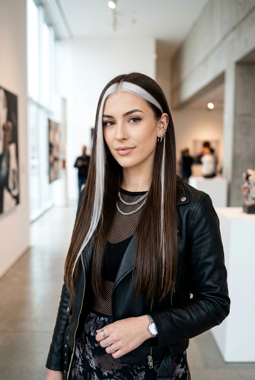 Skunk Stripe Money Piece - 20 bold money piece ideas - 20 bold money piece ideas