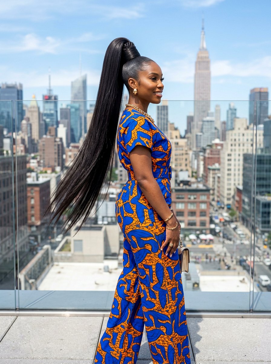 Sky High Genie Silk Press Ponytail - 20 silk press ponytail hairstyle - 20 silk press ponytail hairstyle