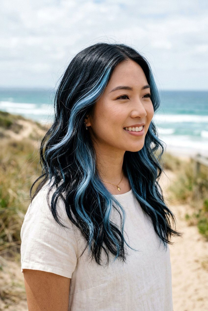 Sky blue highlights black hair - 20 black hair with blue highlights - 20 black hair with blue highlights