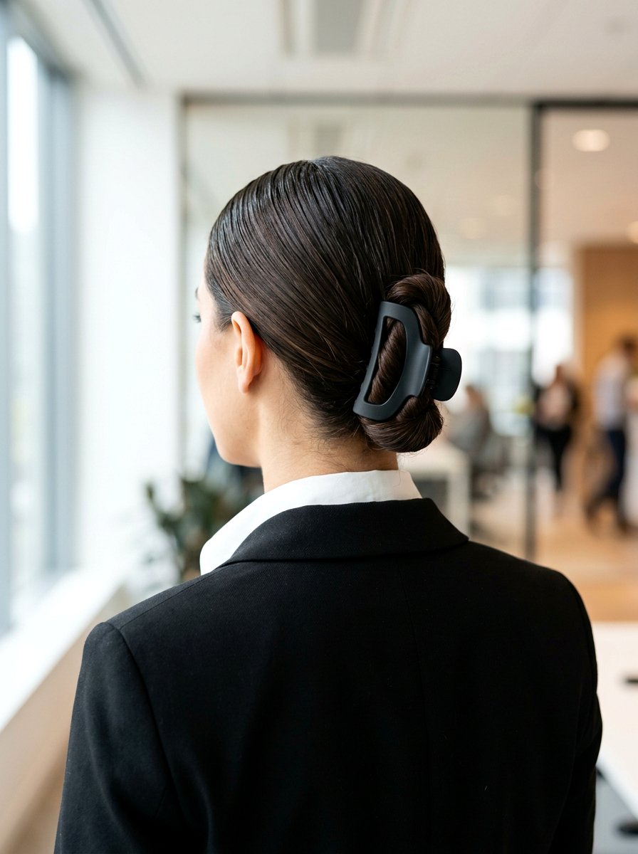 Sleek Back Claw Clip - 20 claw clip hairstyle for office women - 20 claw clip hairstyle for office women