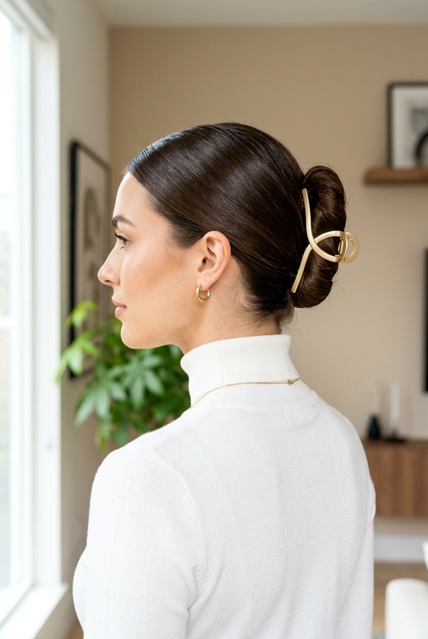 Sleek Back Claw Clip - 20 claw clip hairstyle for moms - 20 claw clip hairstyle for moms