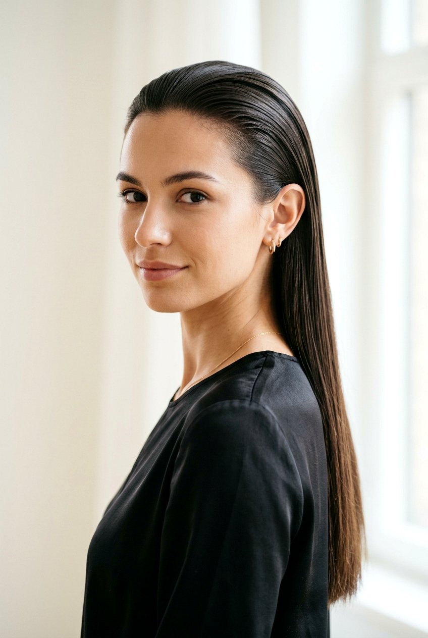 Sleek Back Long Straight Hair - 20 straight hairstyles for long hair - 20 straight hairstyles for long hair