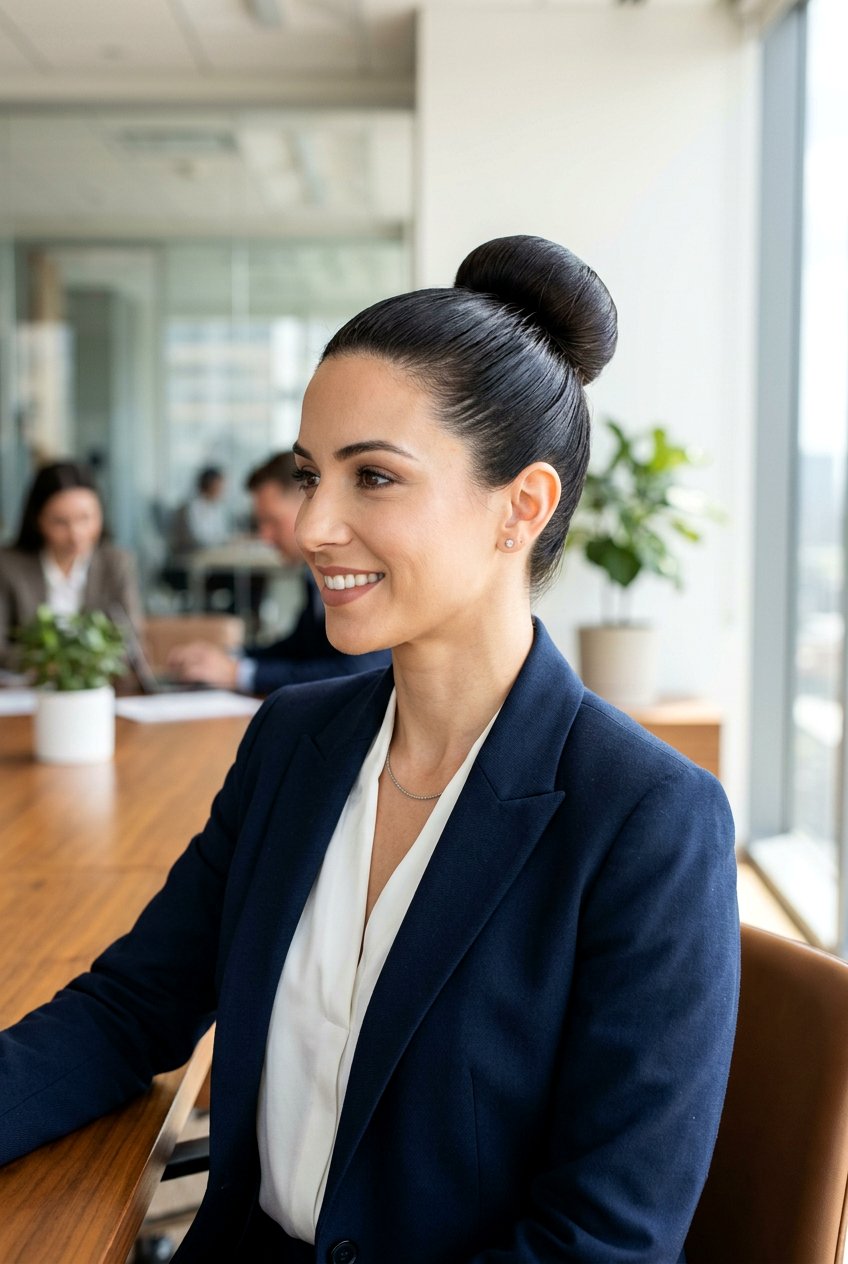 Sleek Ballerina Bun For Humidity - 20 work hairstyle for humid weather - 20 work hairstyle for humid weather
