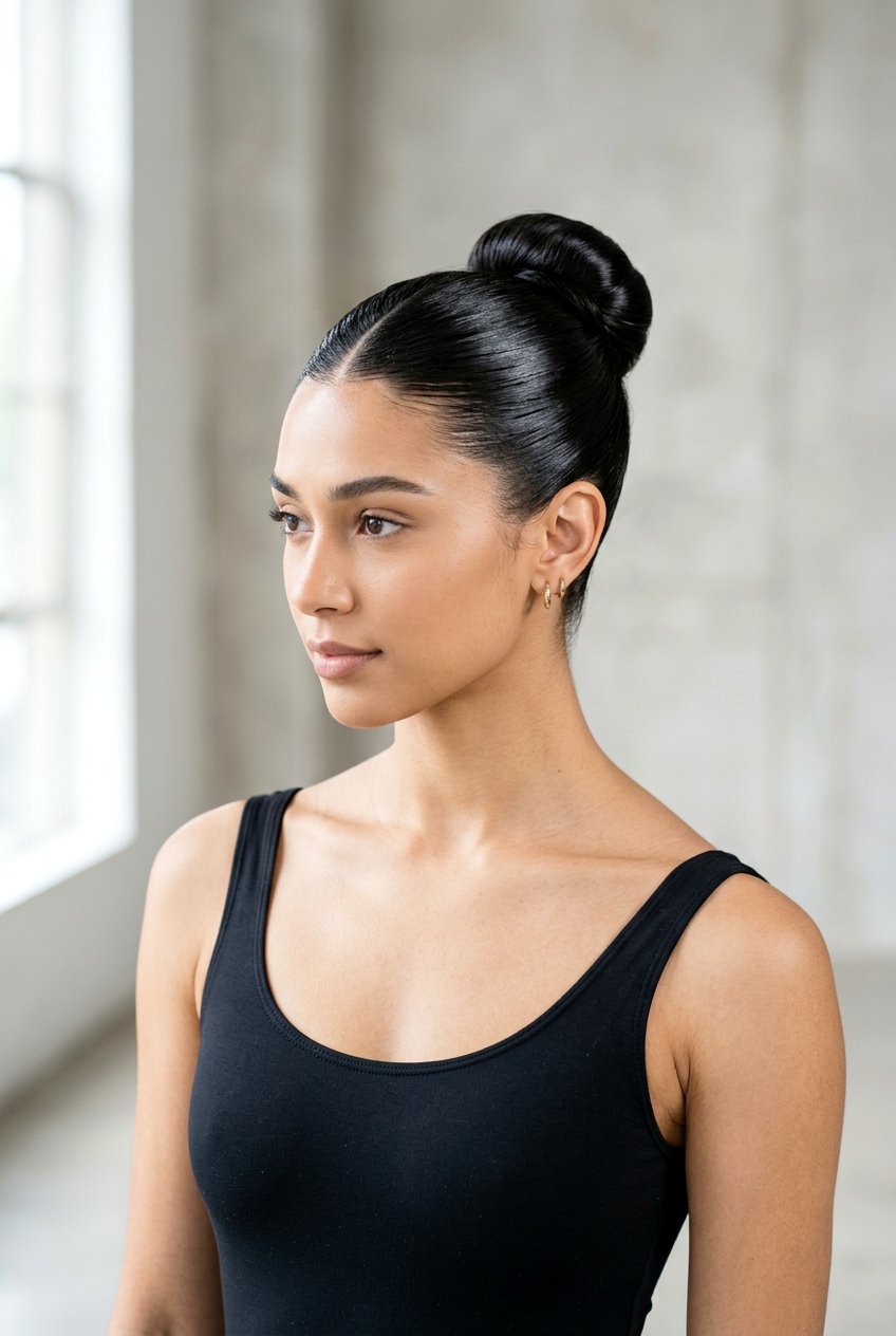 Sleek Ballerina Bun With Middle Part - 20 ballerina bun hairstyle - 20 ballerina bun hairstyle