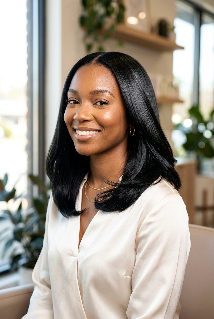 Sleek Black Silk Press on Natural Hair - 20 black hair makeover ideas - 20 black hair makeover ideas