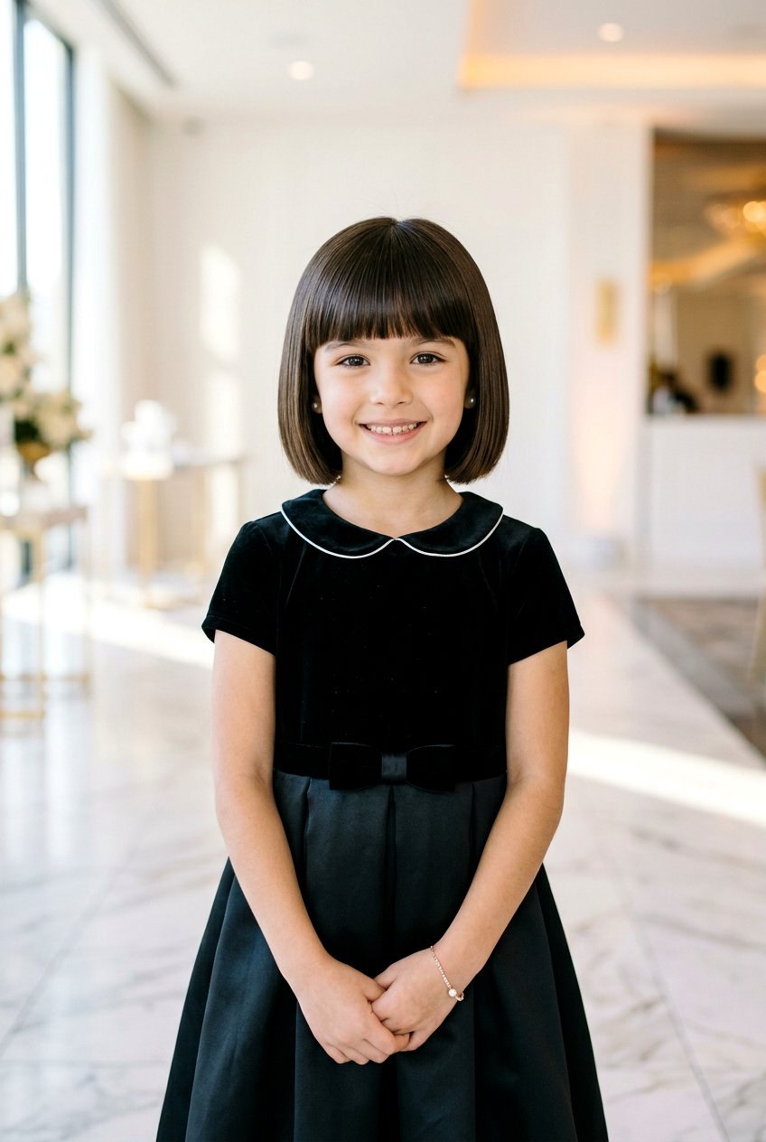 Sleek Blunt Bob With Eyebrow Skimming Bangs - 20 little girls bob haircut with bangs - 20 little girls bob haircut with bangs