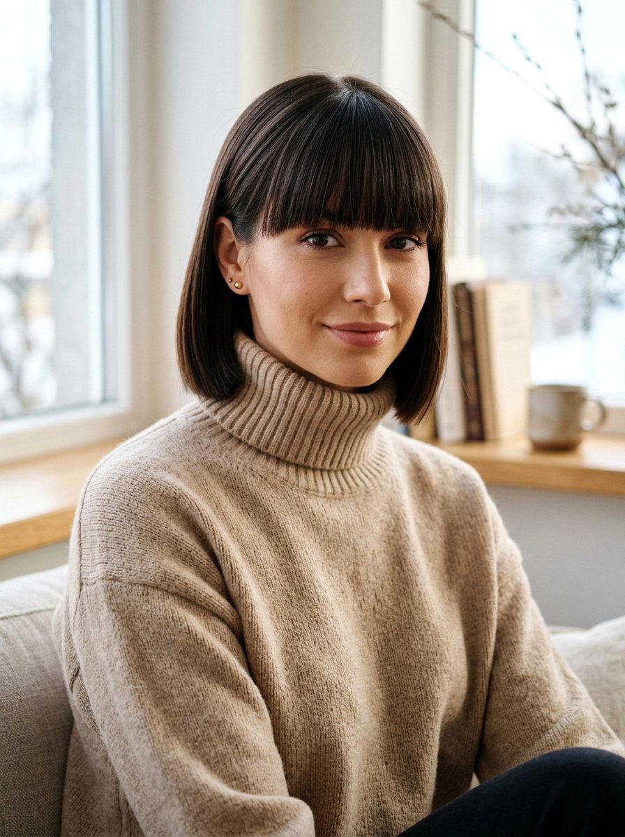 Sleek Bob With Bangs - 20 glossy sleek bob with shine - 20 glossy sleek bob with shine