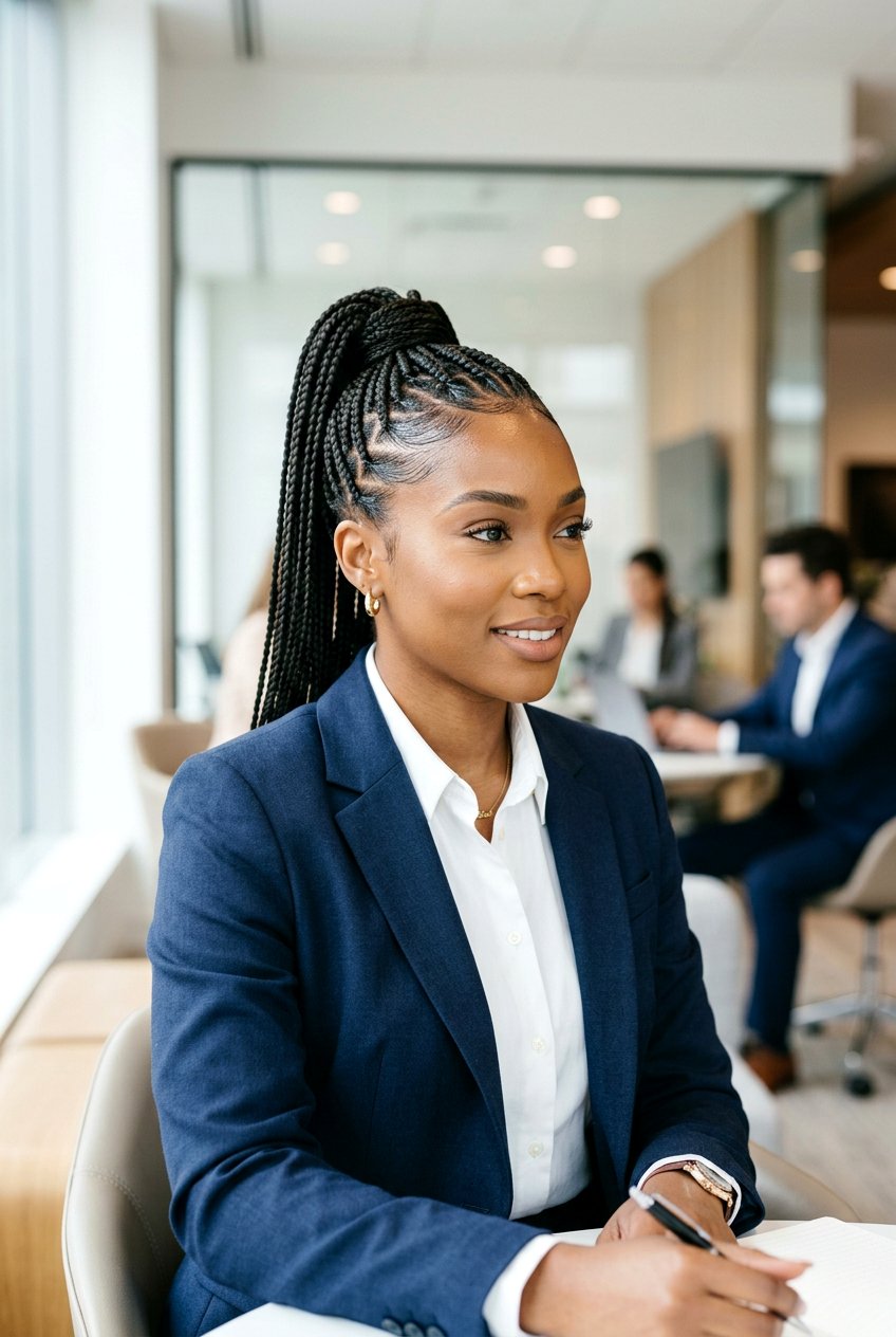 Sleek Box Braids Ponytail - 20 box braids ponytail hairstyle - 20 box braids ponytail hairstyle