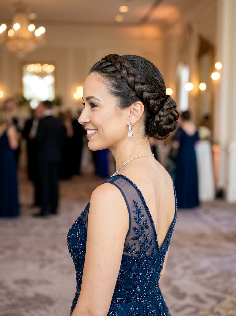 Sleek Braided Crown Updo - 20 sleek hairstyle for fine straight hair - 20 sleek hairstyle for fine straight hair
