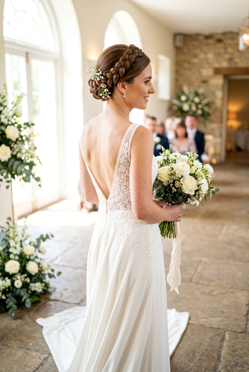 Sleek Braided Crown Wedding Hairstyle - 20 bridal hairstyle for sleek modern wedding - 20 bridal hairstyle for sleek modern wedding