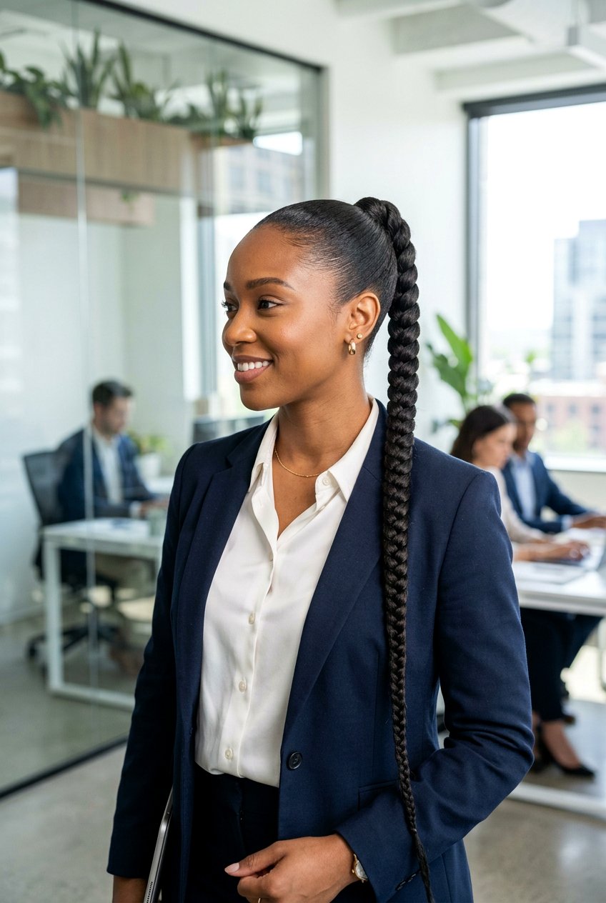 Sleek Braided Ponytail For Humidity - 20 work hairstyle for humid weather - 20 work hairstyle for humid weather