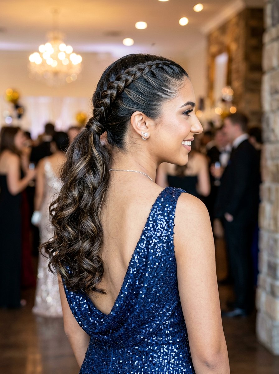 Sleek Braided Ponytail With Curly Ends - 20 sleek prom ponytail with curls - 20 sleek prom ponytail with curls