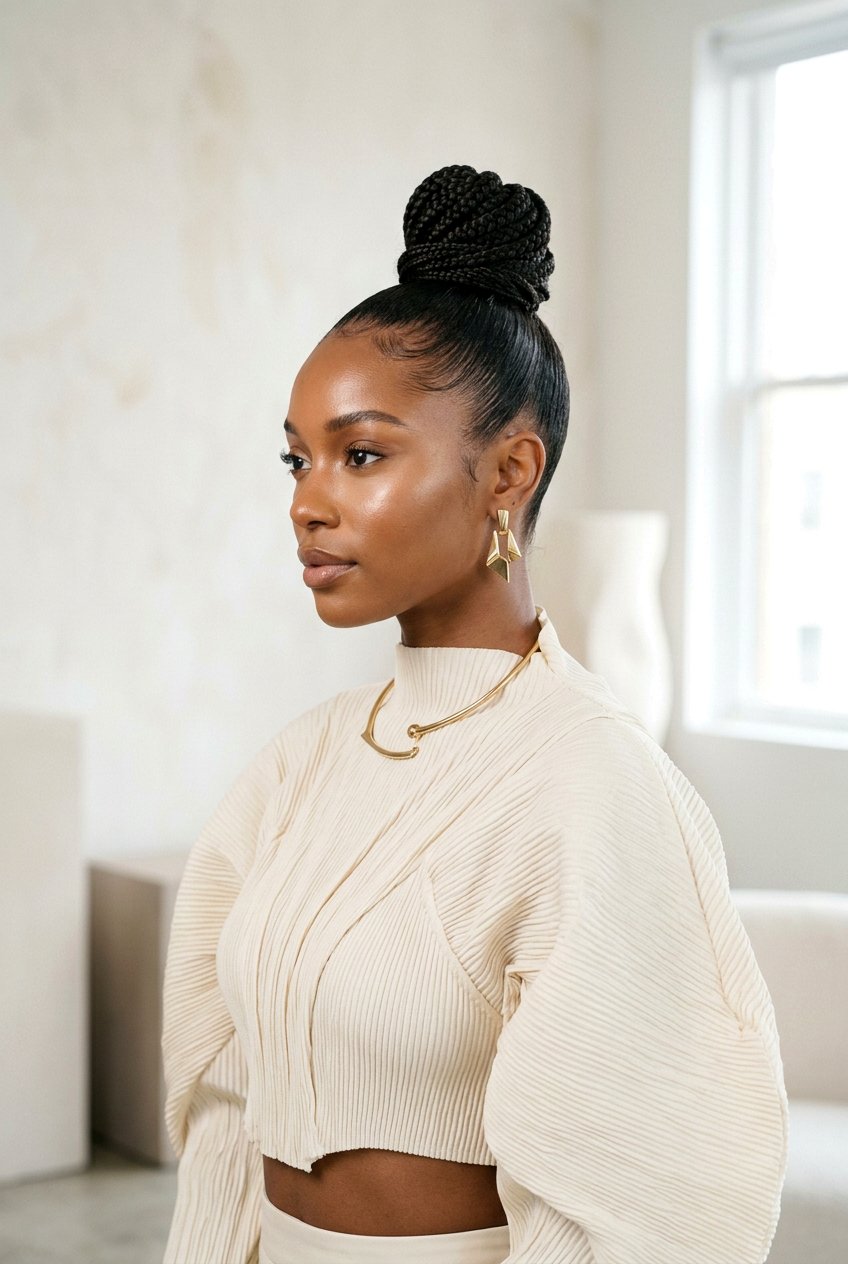 Sleek Braided Top Knot - 20 knotless braids bun for women - 20 knotless braids bun for women