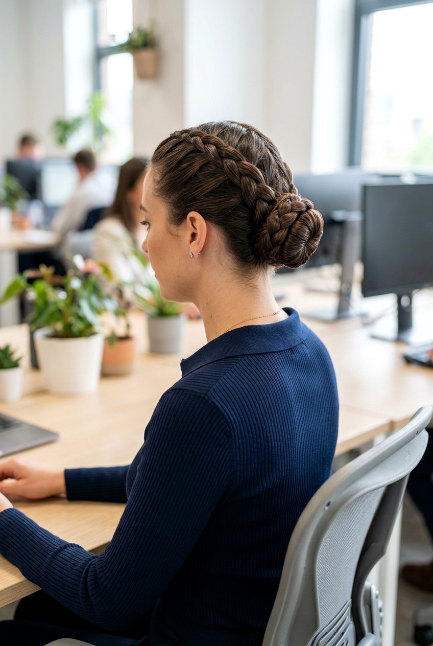 Sleek Braided Work Bun - 20 sleek work bun hairstyles - 20 sleek work bun hairstyles