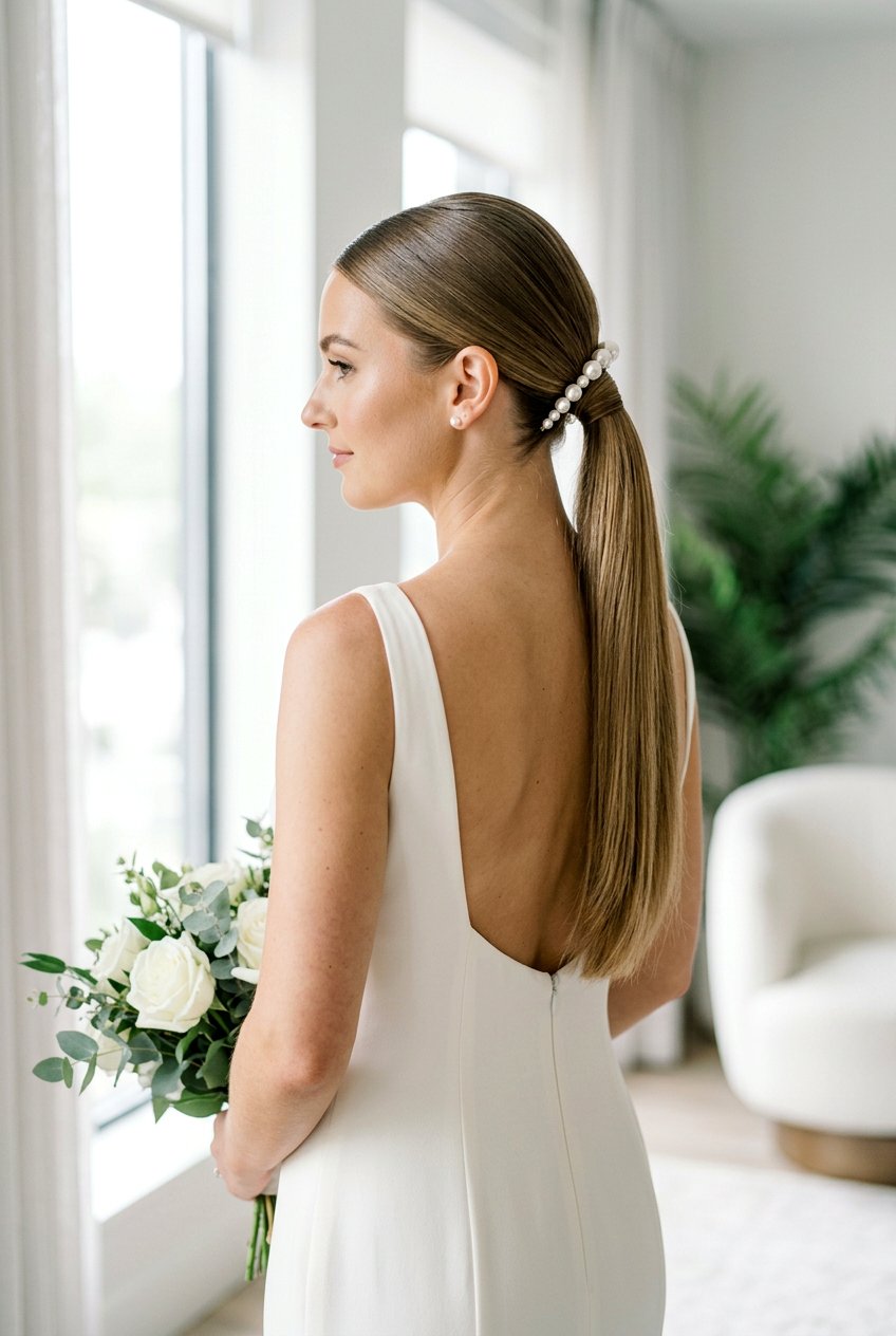 Sleek Bridal Ponytail With Pearl Pins - 20 bridal ponytail with pearl pins - 20 bridal ponytail with pearl pins