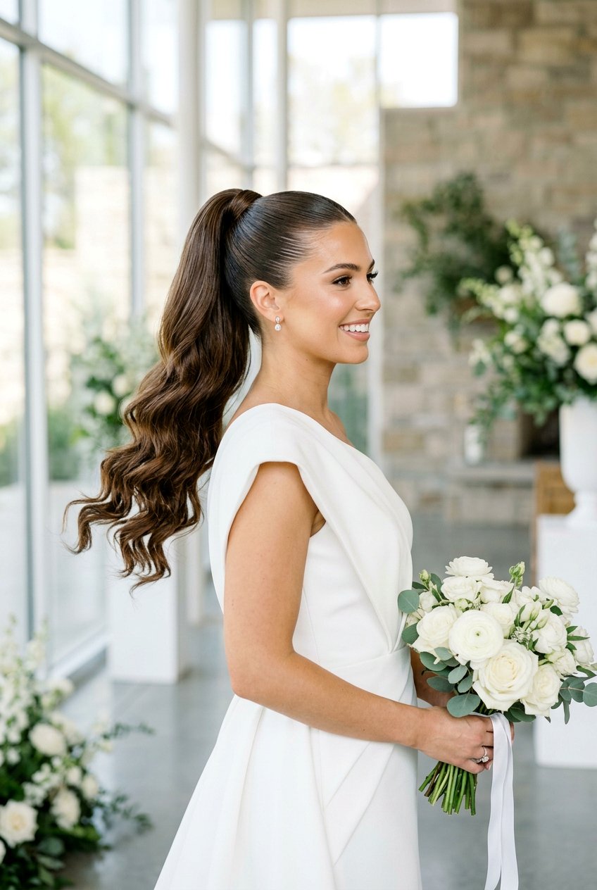 Sleek Bridal Ponytail - 20 best bridal hairstyle ideas - 20 best bridal hairstyle ideas