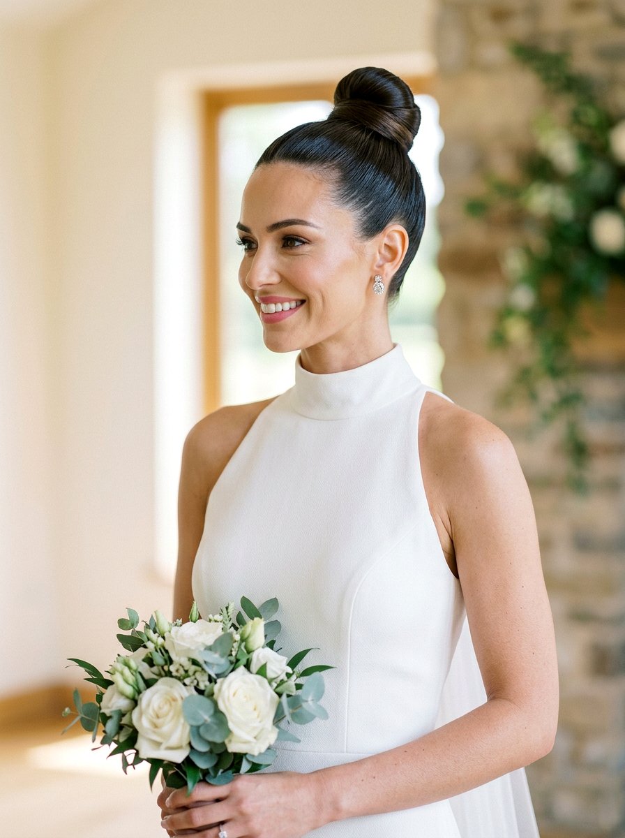 Sleek Bridal Top Knot - 20 glamorous bridal hairstyle ideas - 20 glamorous bridal hairstyle ideas