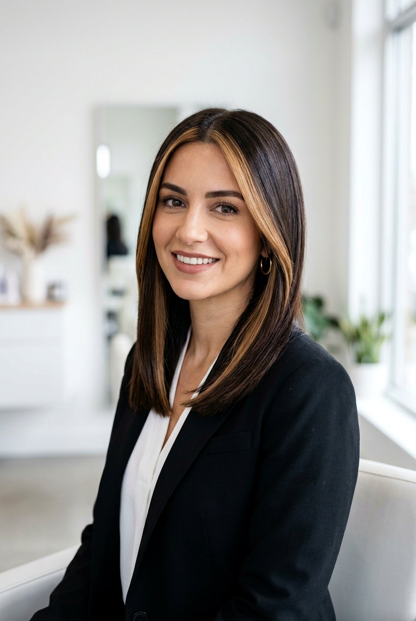 Sleek Brunette with Dark Blonde Money Piece - 20 brunette hair with blonde money piece - 20 brunette hair with blonde money piece