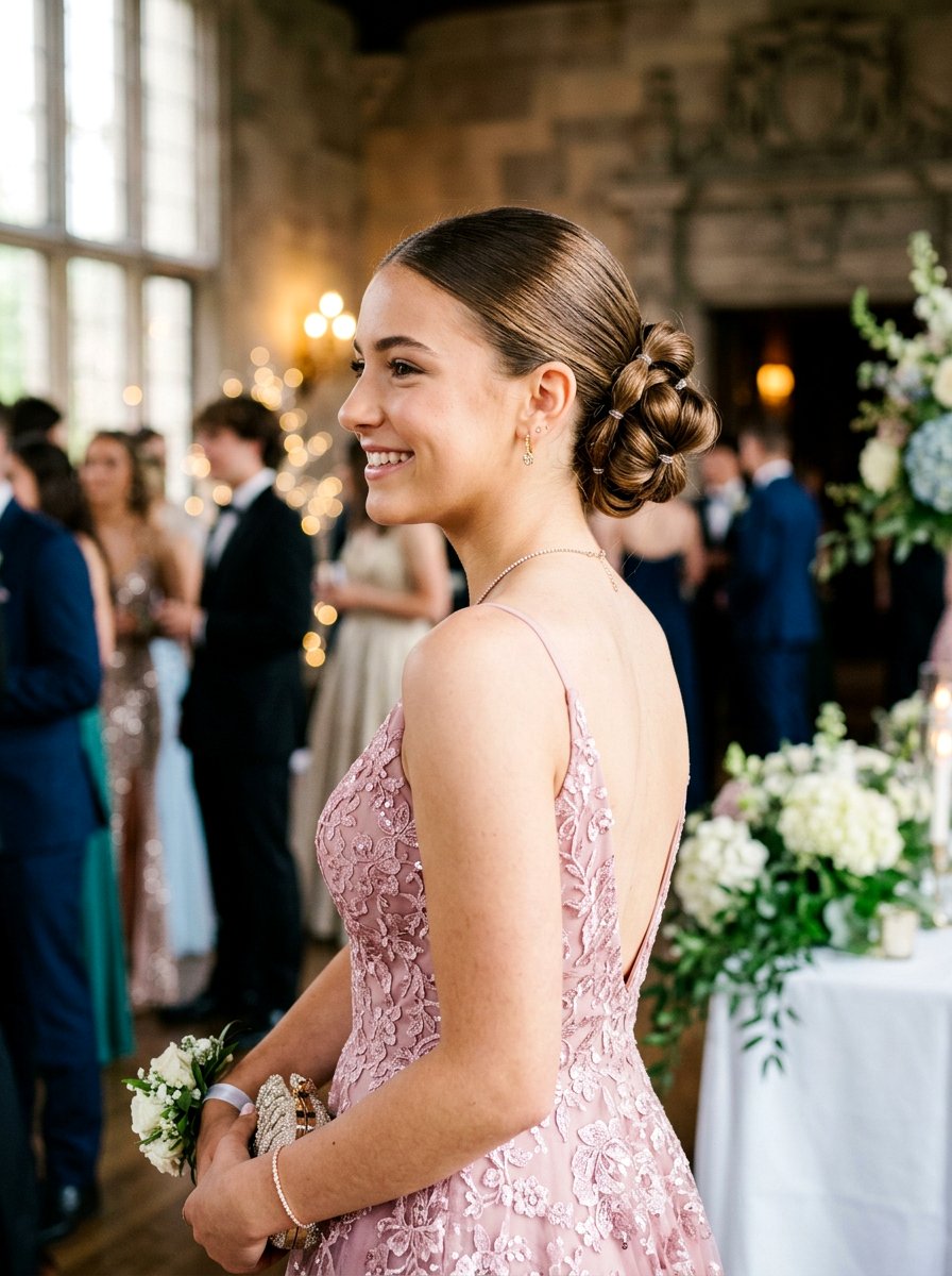 Sleek Bubble Braid Bun - 20 teen girls prom hairstyle with sleek bun - 20 teen girls prom hairstyle with sleek bun