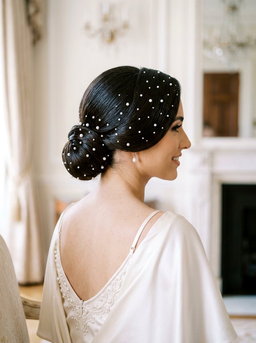 Sleek Bun Swoop With Pearls - 20 sleek natural hair bun with swoop - 20 sleek natural hair bun with swoop