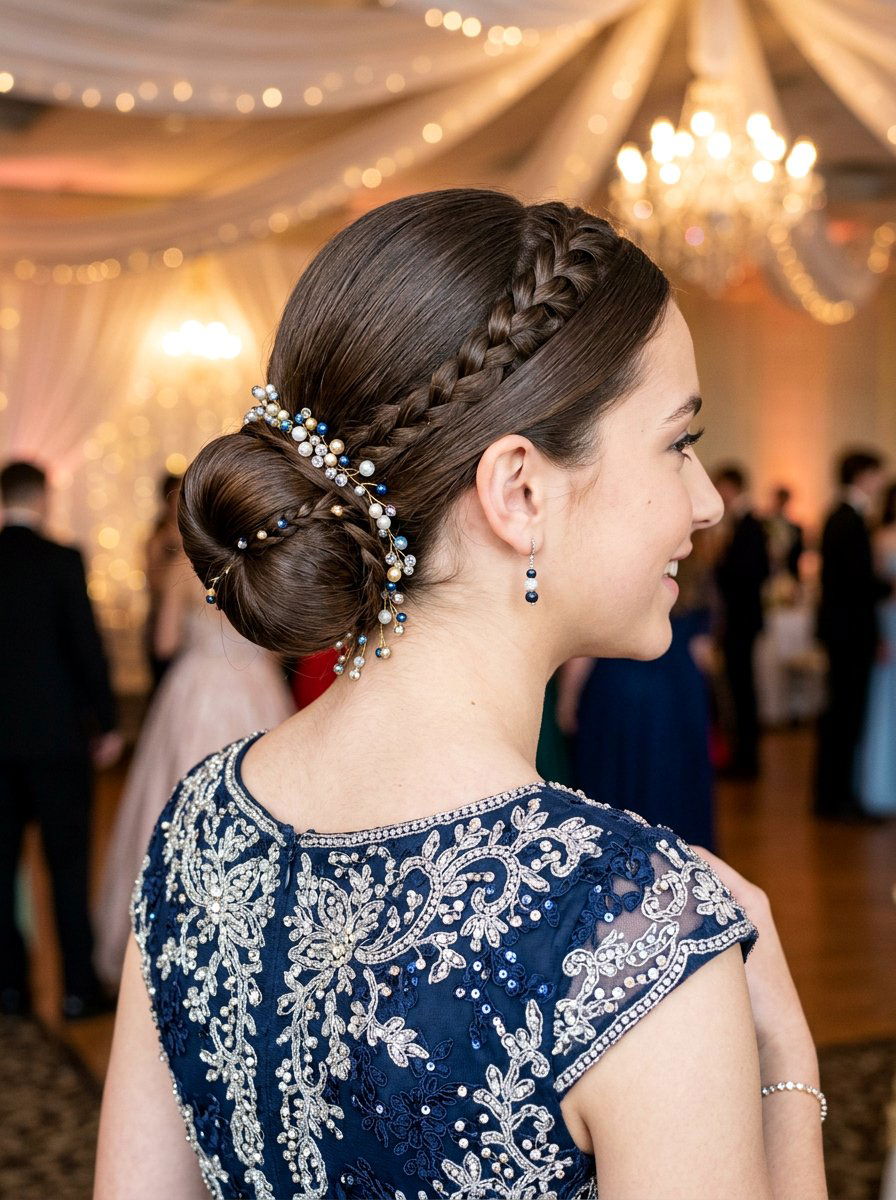 Sleek Bun With Beaded Ends - 20 teen girls prom hairstyle with sleek bun - 20 teen girls prom hairstyle with sleek bun