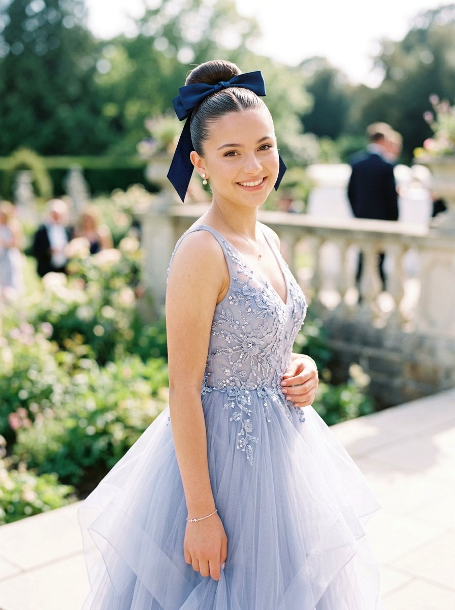 Sleek Bun With Bow - 20 teen girls prom hairstyle with sleek bun - 20 teen girls prom hairstyle with sleek bun