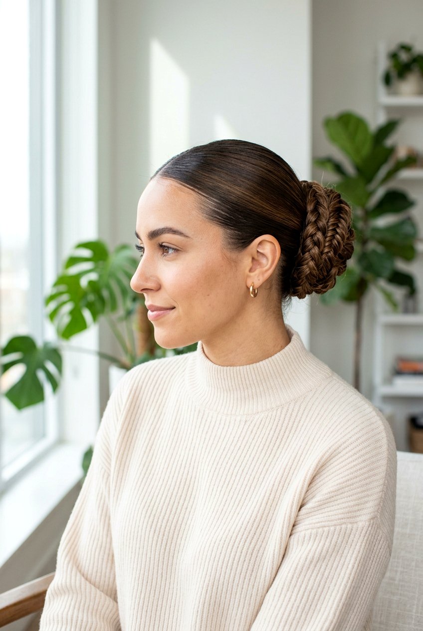 Sleek Bun With Braided Detail - 20 editorial slick bun hairstyle - 20 editorial slick bun hairstyle