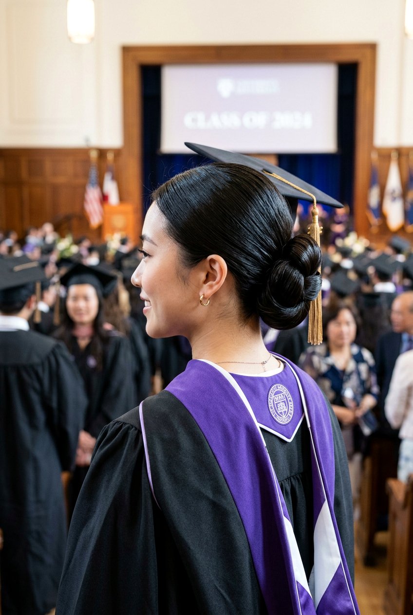 Sleek Bun With Double Knots - 20 graduation hairstyle with sleek bun - 20 graduation hairstyle with sleek bun