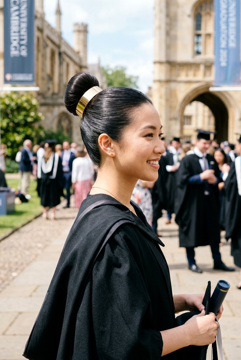 Sleek Bun With Gold Cuffs - 20 graduation hairstyle with sleek bun - 20 graduation hairstyle with sleek bun