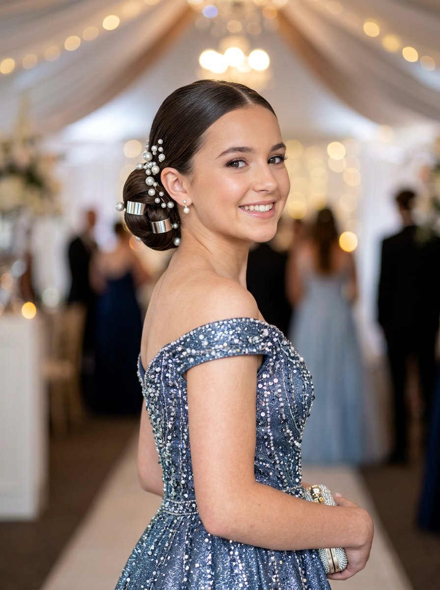 Sleek Bun With Hair Accessories - 20 teen girls prom hairstyle with sleek bun - 20 teen girls prom hairstyle with sleek bun