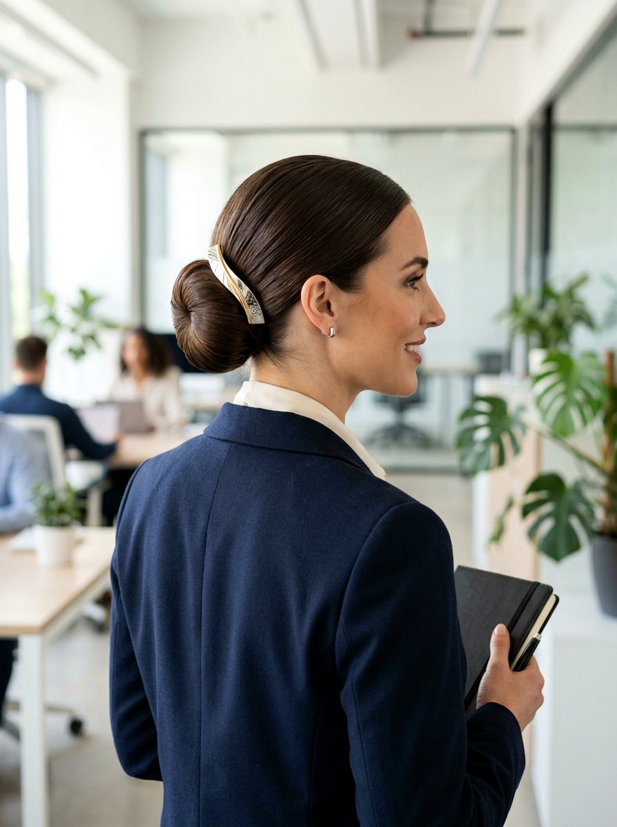 Sleek Bun With Hair Accessories - 20 office hairstyle for rainy days