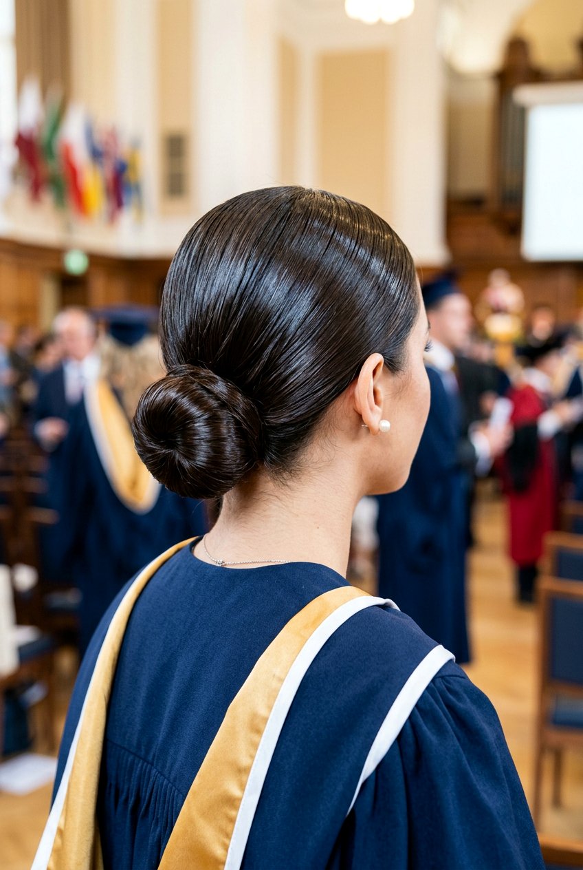 Sleek Bun With High Shine - 20 graduation hairstyle with sleek bun - 20 graduation hairstyle with sleek bun