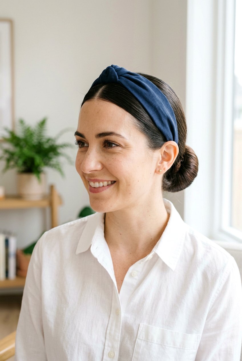 Sleek Bun With Knotted Headband - 20 headband bun hairstyle - 20 headband bun hairstyle