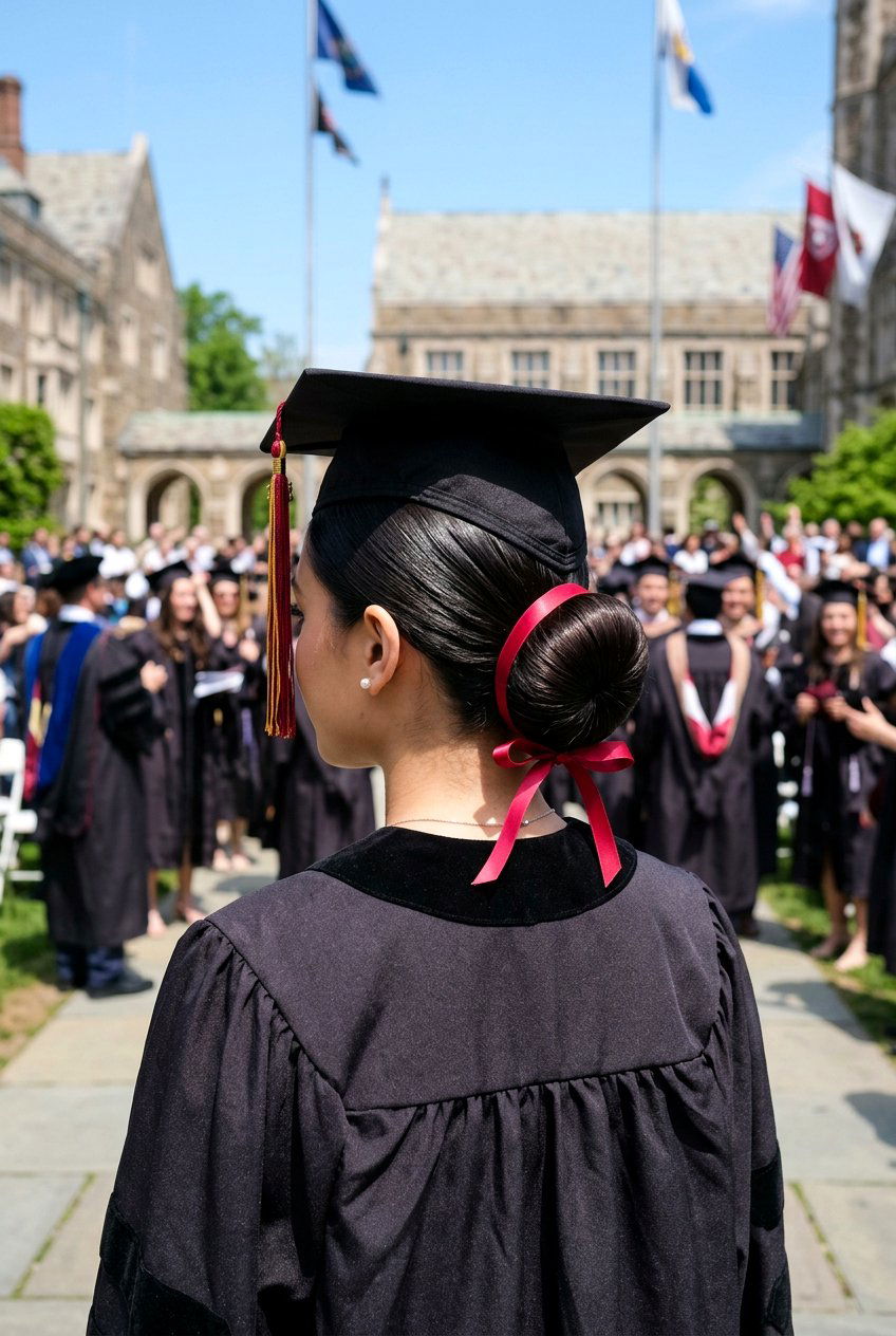Sleek Bun With Ribbon - 20 graduation hairstyle with sleek bun - 20 graduation hairstyle with sleek bun
