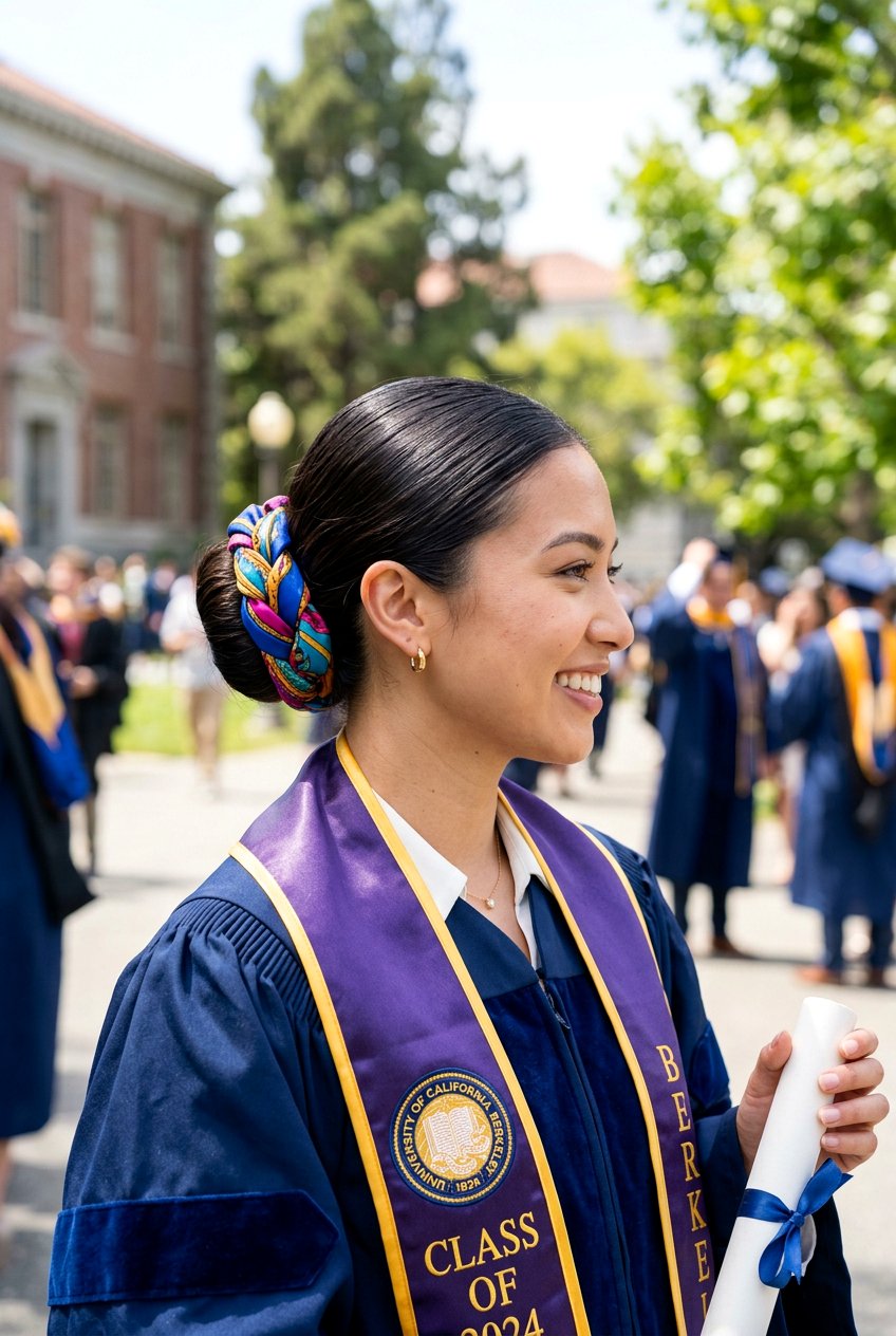 Sleek Bun With Scarf - 20 graduation hairstyle with sleek bun - 20 graduation hairstyle with sleek bun