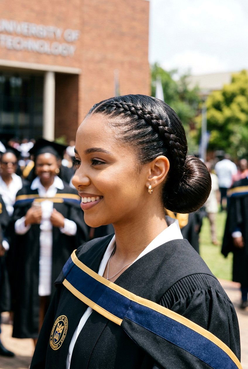 Sleek Bun With Side Braids - 20 graduation hairstyle with sleek bun - 20 graduation hairstyle with sleek bun