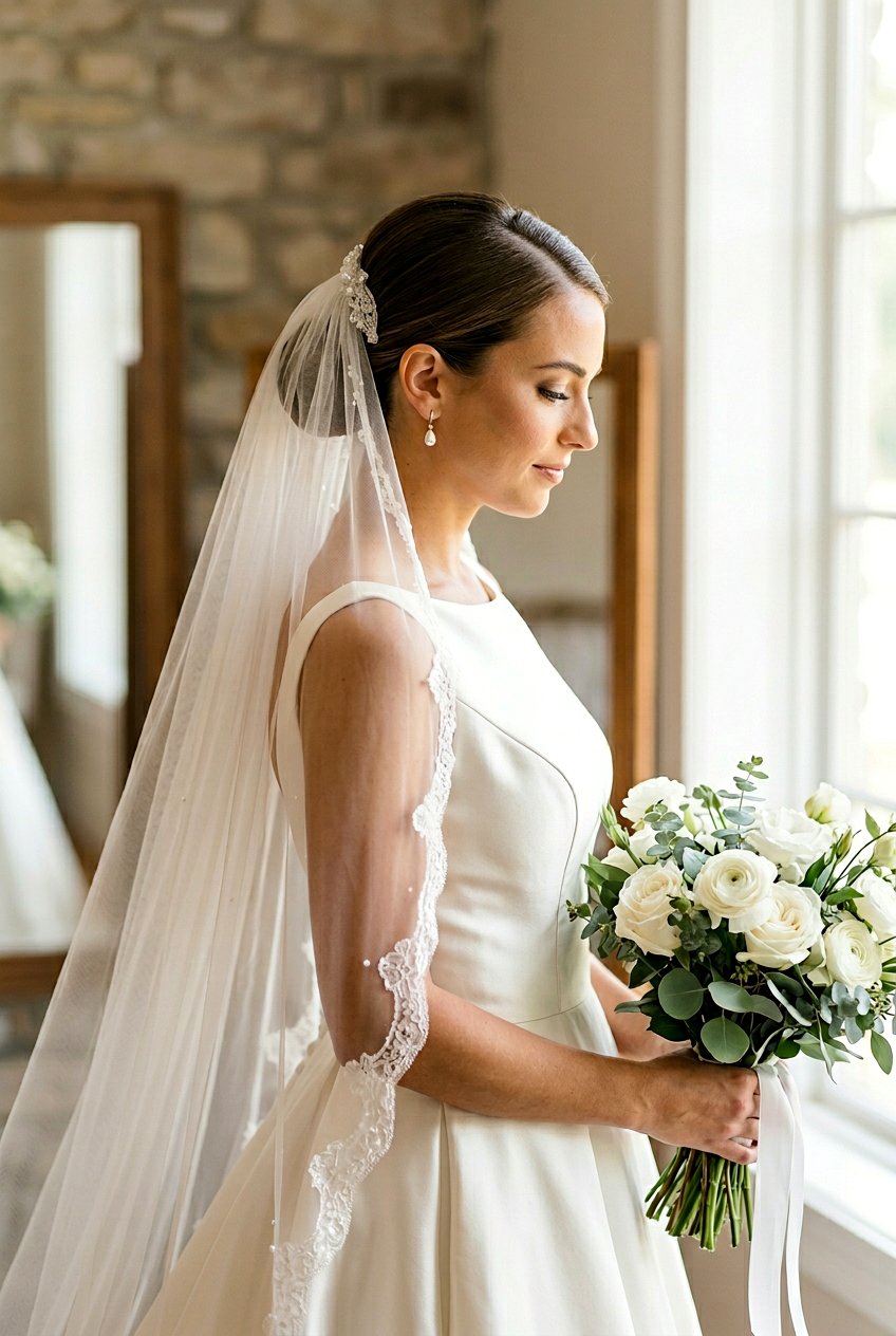 Sleek Bun With Side Part And Veil - 20 bridal sleek bun with side part - 20 bridal sleek bun with side part