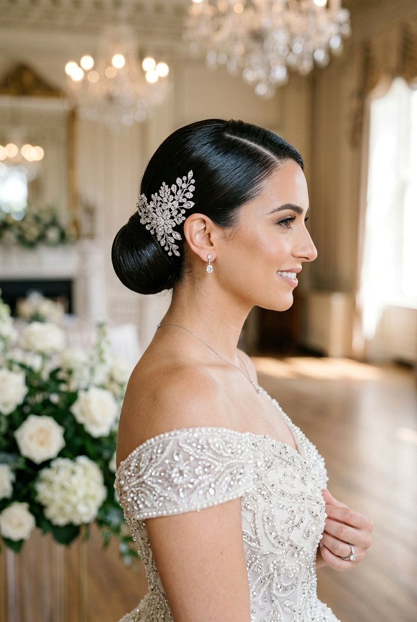 Sleek Bun With Side Part For Formal Wedding - 20 bridal sleek bun with side part - 20 bridal sleek bun with side part